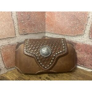 Nocona Phone Holder Case Leather Round Concho Studded Brown With Clip